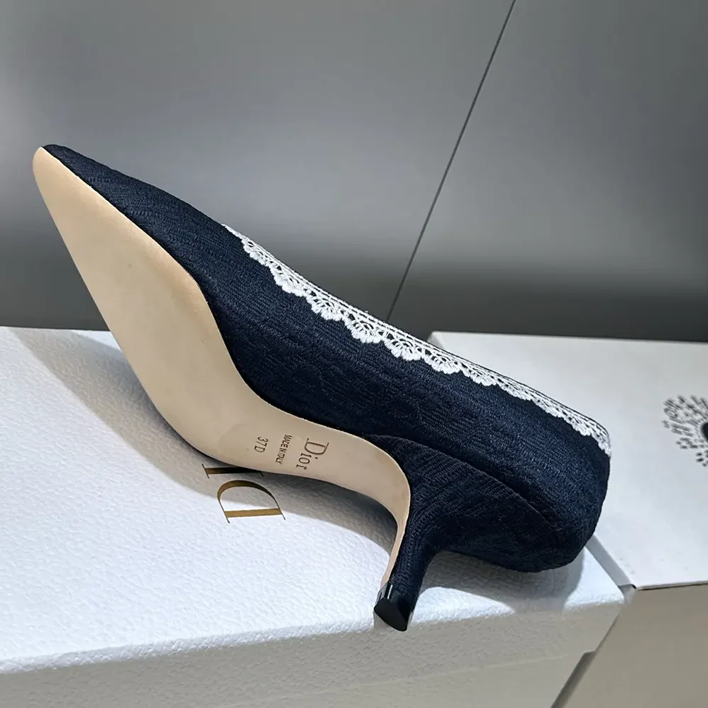Dior J'Adior Pump Blue Dior Oblique Embroidered Cotton and White Lace for Women Dior J'Adior Pump Blue Dior Oblique Embroidered Cotton and White Lace for Women