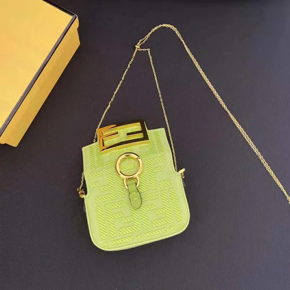 Fendi Nano Baguette Charm Acid Green Canvas Charm with FF Embroidery for Women