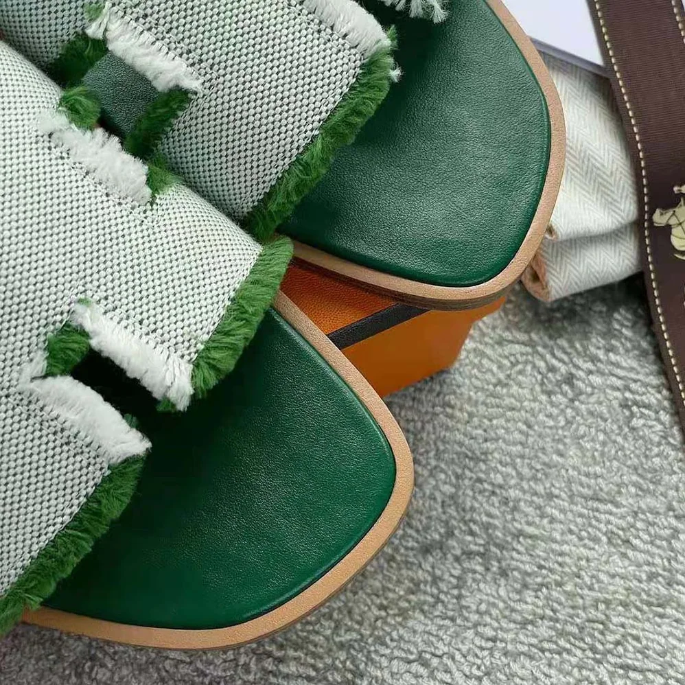 Hermes Oran Sandal in Fringed H Canvas for Women in Green