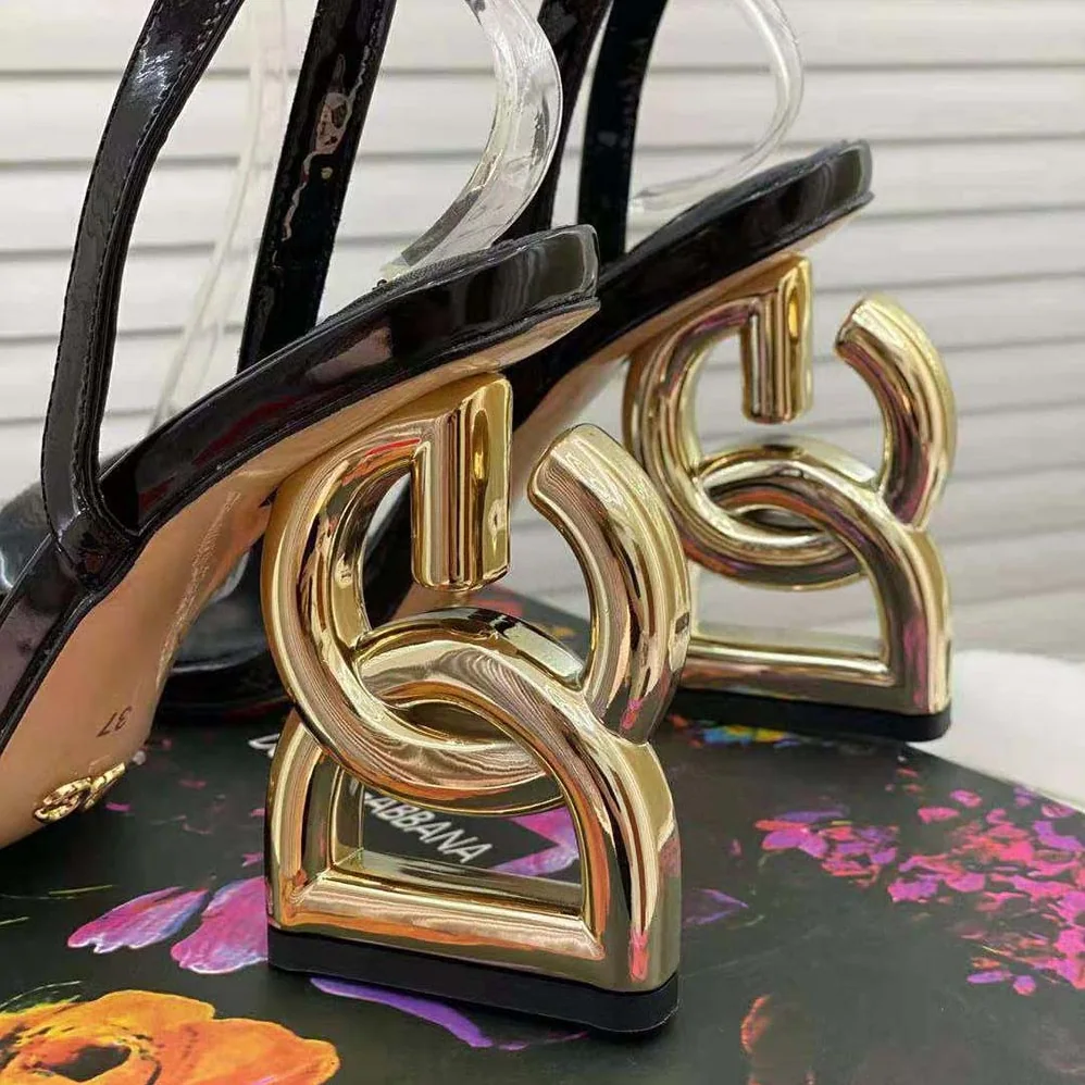 Dolce Gabbana D&G Patent Leather Sandals with 3.5 Heel for Women in Black Dolce Gabbana D&G Patent Leather Sandals with 3.5 Heel for Women in Black