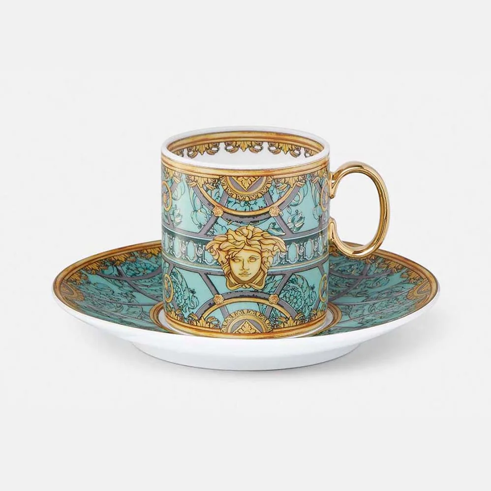 Versace Scala Del Palazzo Coffee Set Includes A Coffee Cup with Handle and A Matching Saucer for Unisex in Blue