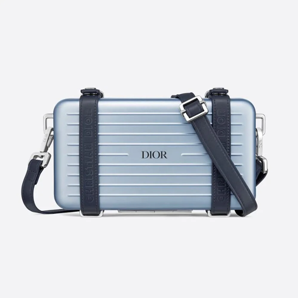 Dior Dior and Rimowa Personal Clutch Aluminum and Grained Calfskin for Men in Blue Dior Dior and Rimowa Personal Clutch Aluminum and Grained Calfskin for Men in Blue