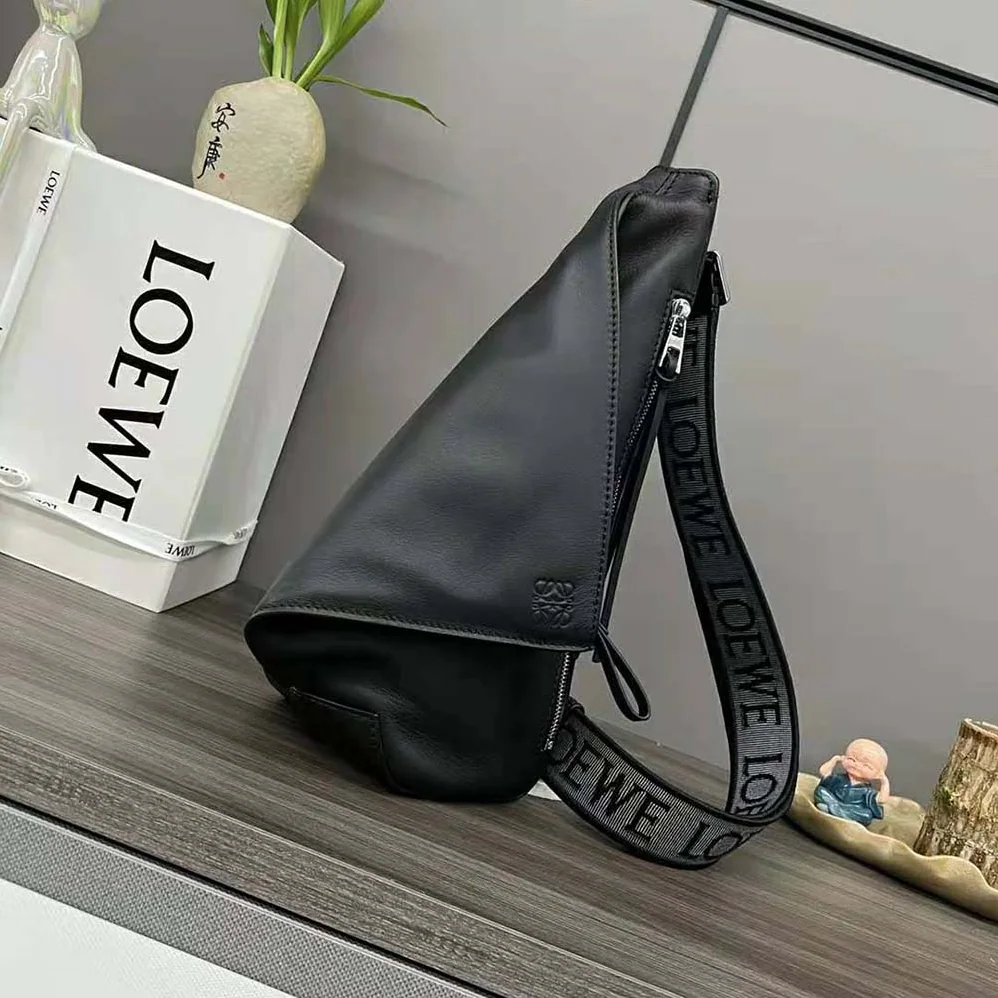 Loewe Anton Sling in Supple Smooth Calf and Jacquard for Men in Black