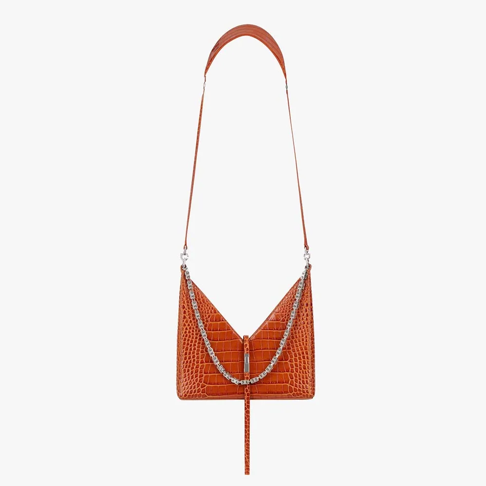 Givenchy Small Cut Out Bag in Crocodile Effect Leather with Chain for Women in Brown Givenchy Small Cut Out Bag in Crocodile Effect Leather with Chain for Women in Brown