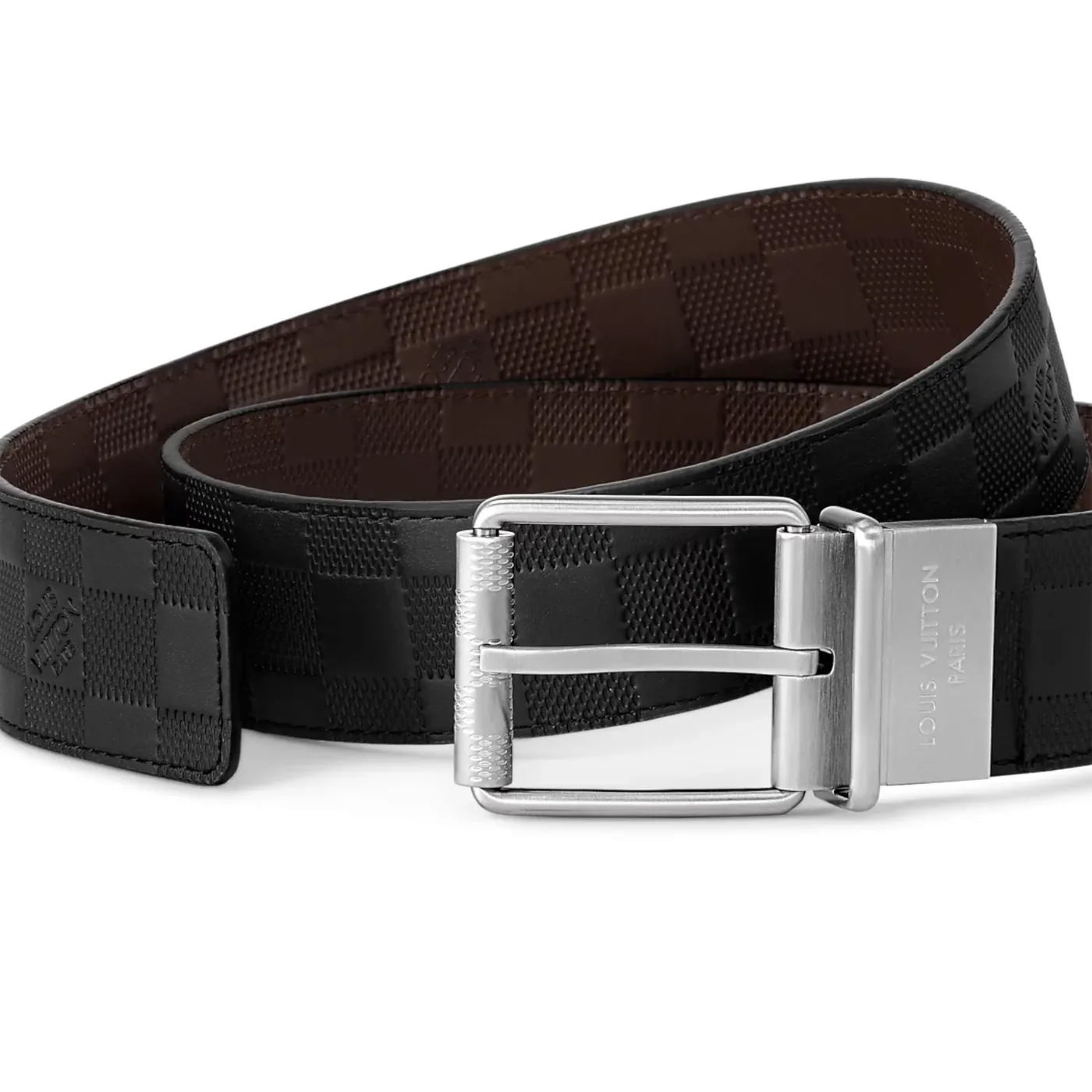 Louis Vuitton Damier Print Reversible Belt Black in Dark Brown