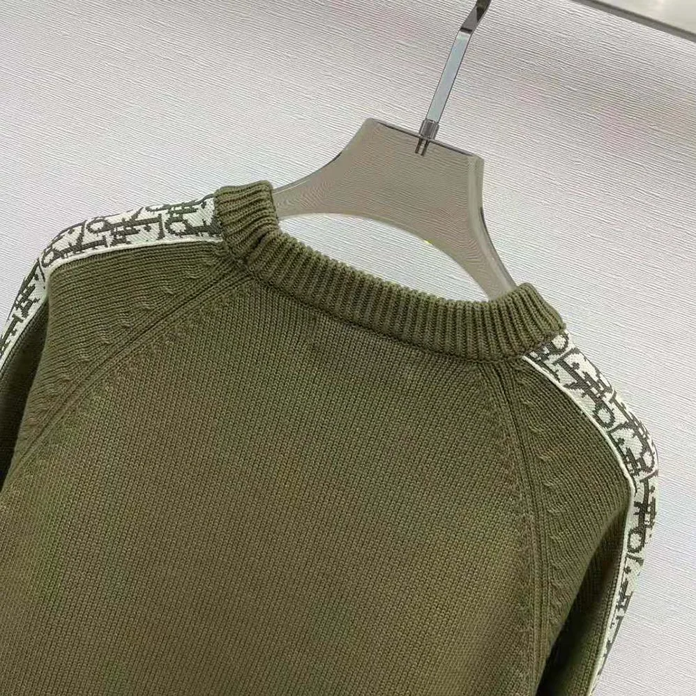 Dior Sweater with Dior Oblique Inserts Khaki Cotton Jersey for Men