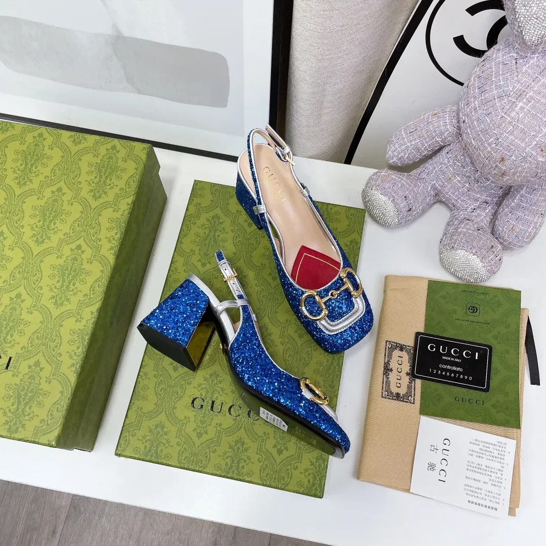 Gucci Lovelight Slingback Mid in Heel With Horsebit Blue