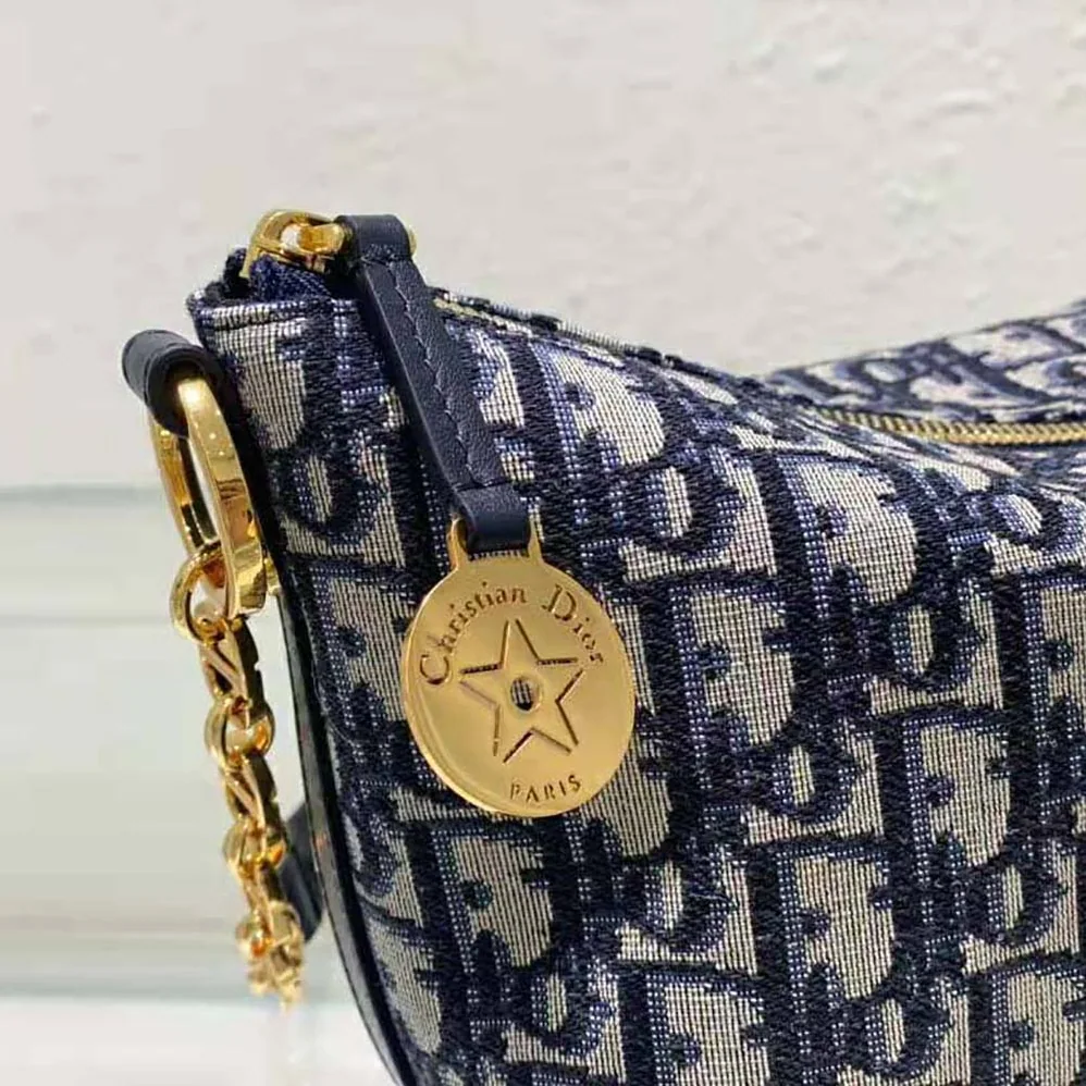 Dior Diorstar Hobo Bag with Chain Blue Dior Oblique Jacquard for Women