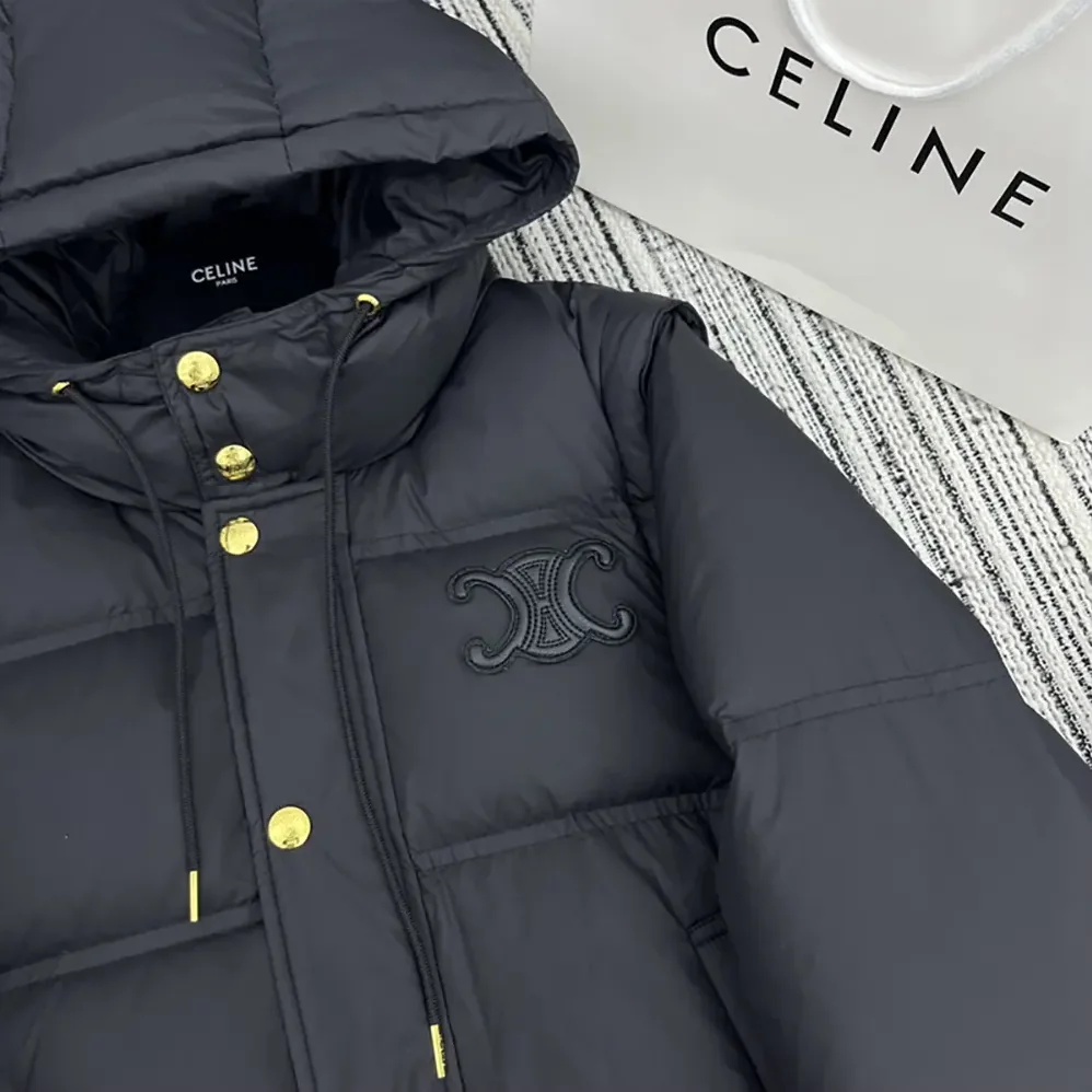 Celine Triomphe Cropped Down Jacket in Lightweight Nylon for Women in Black