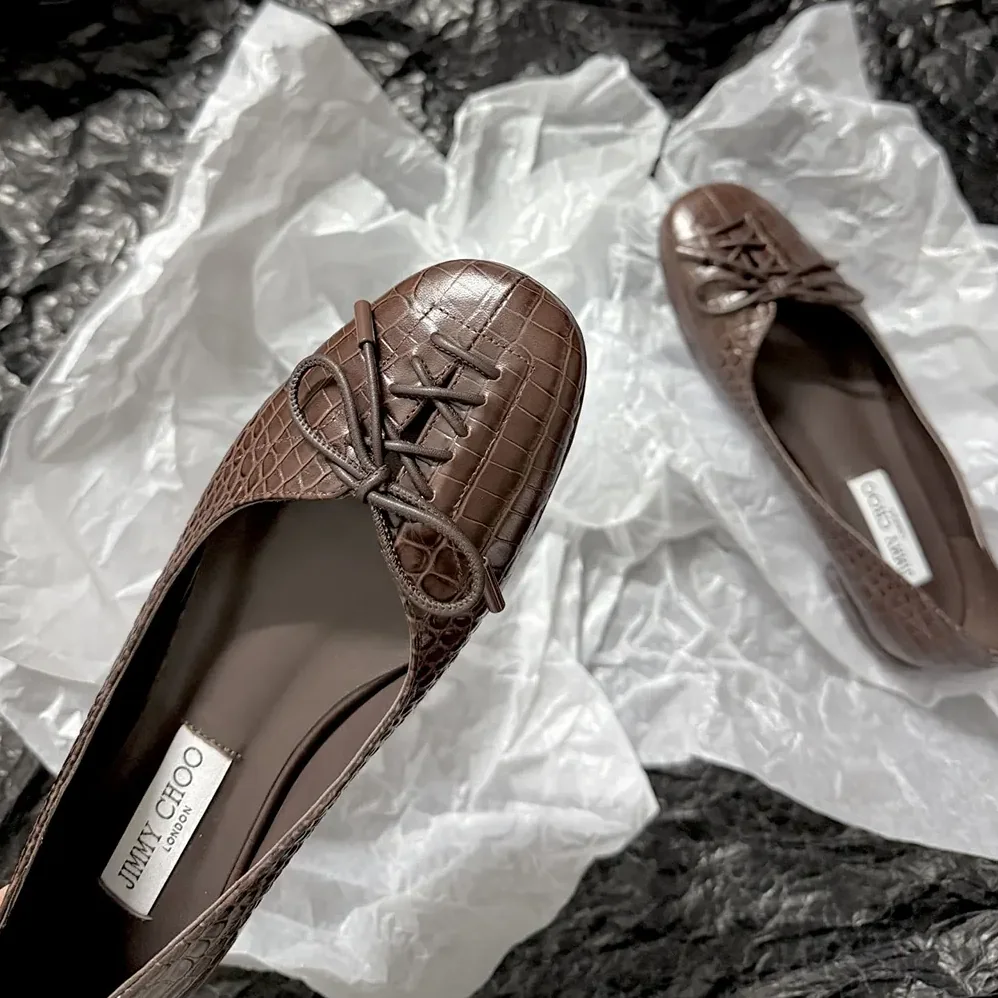 Jimmy Choo Scarlett Ballerina Chocolate Croc Embossed Leather Ballerina Flats for Women Jimmy Choo Scarlett Ballerina Chocolate Croc Embossed Leather Ballerina Flats for Women