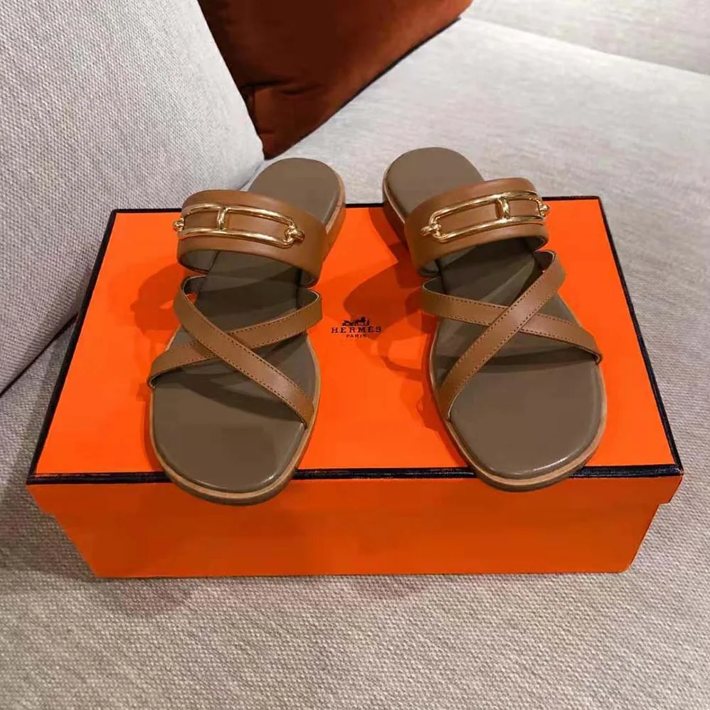 Hermes Claire Sandal in Calfskin Leather for Women in Brown