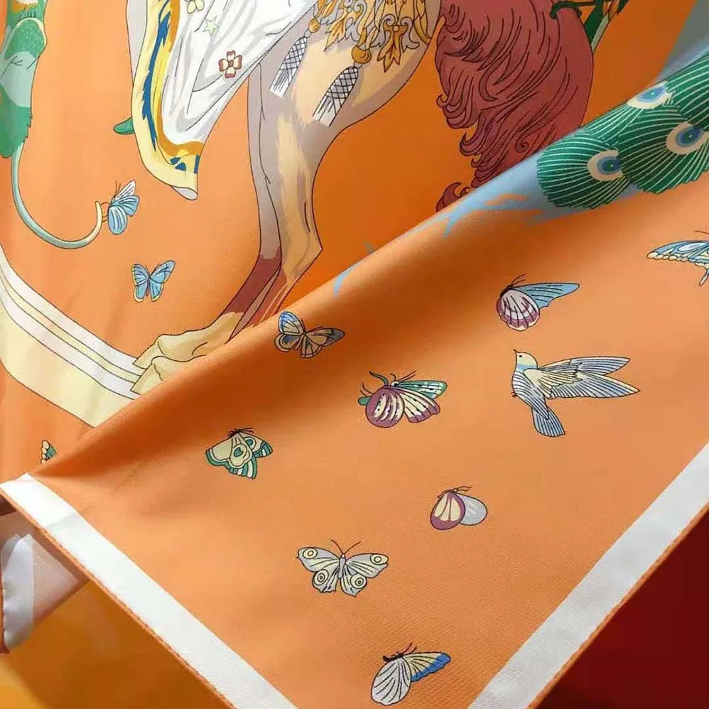 Hermes Hermes Story Scarf 90 in Silk Twill with Hand-Rolled Edges for Women in Orange