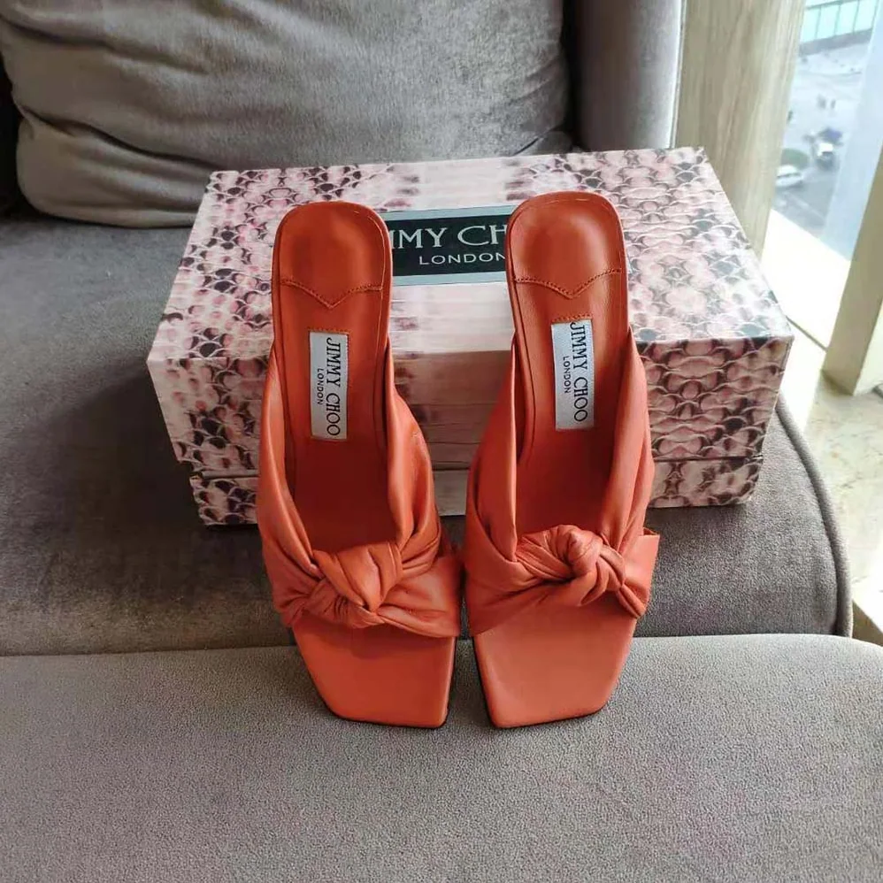 Jimmy Choo Avenue 50 Latte Nappa Leather Mules for Women in Orange Jimmy Choo Avenue 50 Latte Nappa Leather Mules for Women in Orange