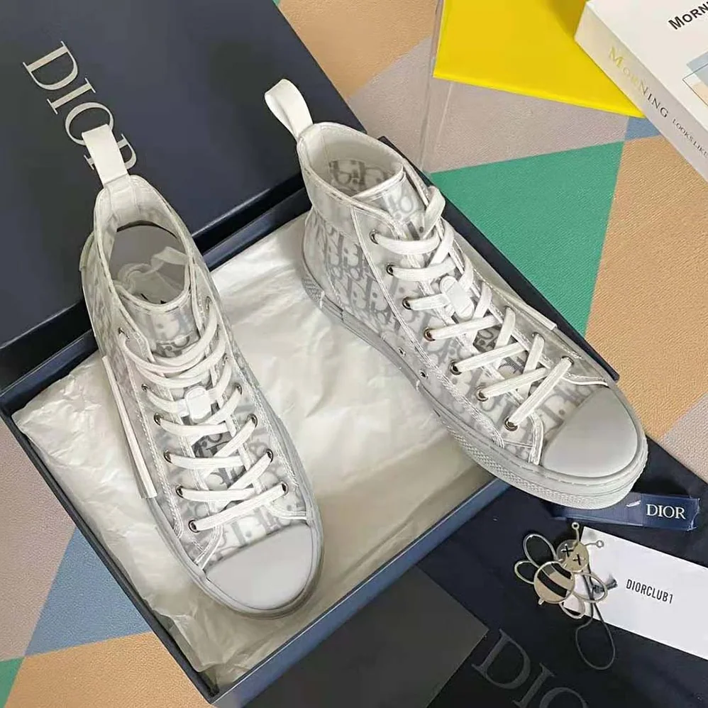 Dior B23 High-Top Sneaker White and Navy Blue Dior Oblique Canvas for Men