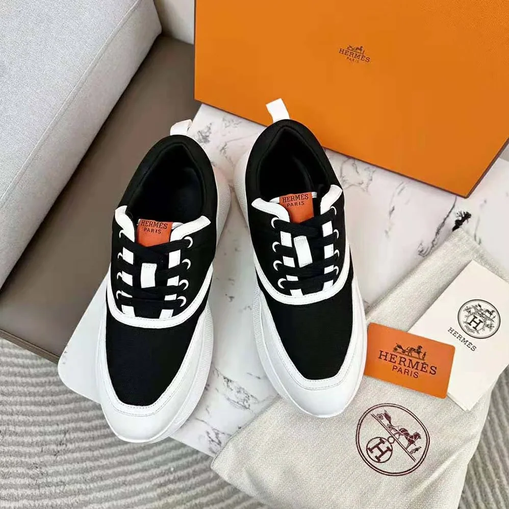 Hermes Giga Sneaker in Mesh Pique and Calfskin for Women in Black Hermes Giga Sneaker in Mesh Pique and Calfskin for Women in Black
