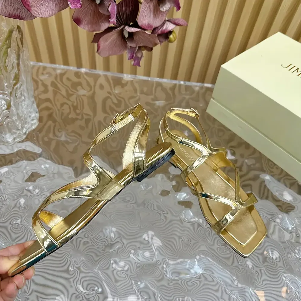 Jimmy Choo Ayla Flat Gold Metallic Leather Flats for Women Jimmy Choo Ayla Flat Gold Metallic Leather Flats for Women