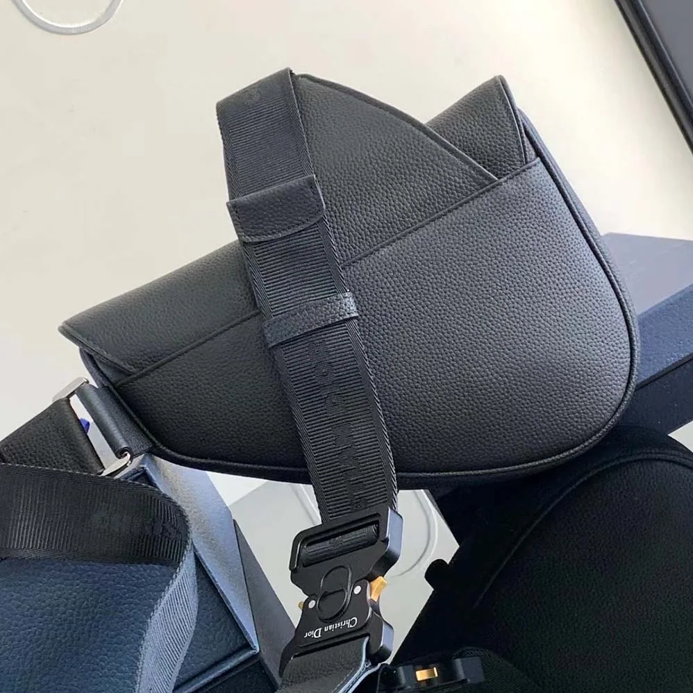 Dior Essentials Saddle Bag Black Grained Calfskin for Men