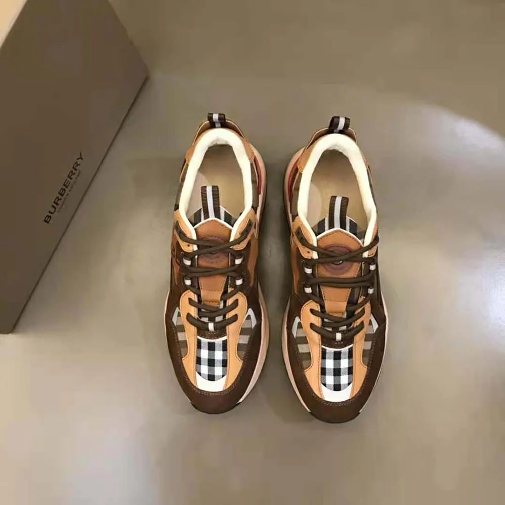 Burberry Logo Print Suede and Mesh Sneakers for Men in Brown Burberry Logo Print Suede and Mesh Sneakers for Men in Brown