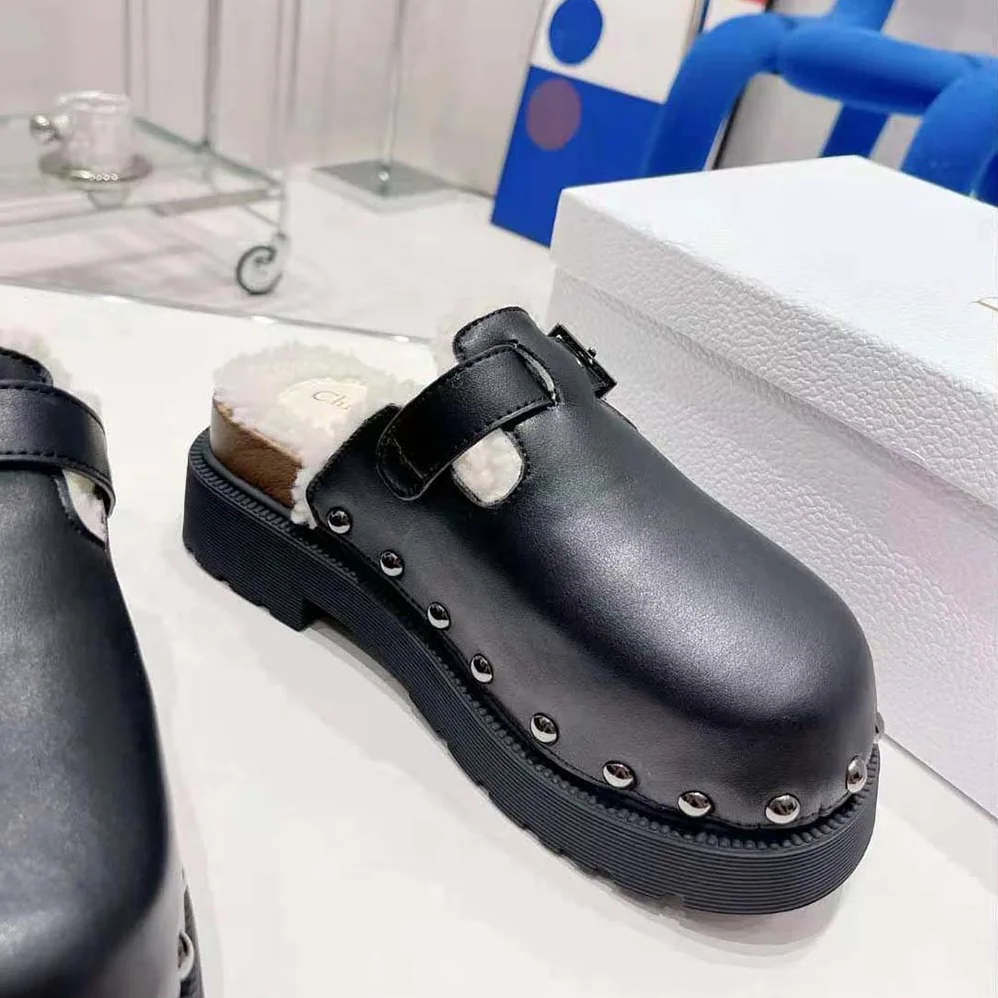 Dior Diorquake Clog Black Calfskin and White Shearling for Women
