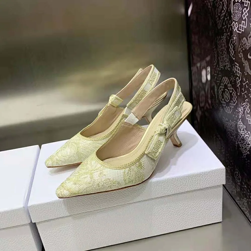 Dior J'Adior Slingback Pump Gold for Women in Tone Cotton Embroidered