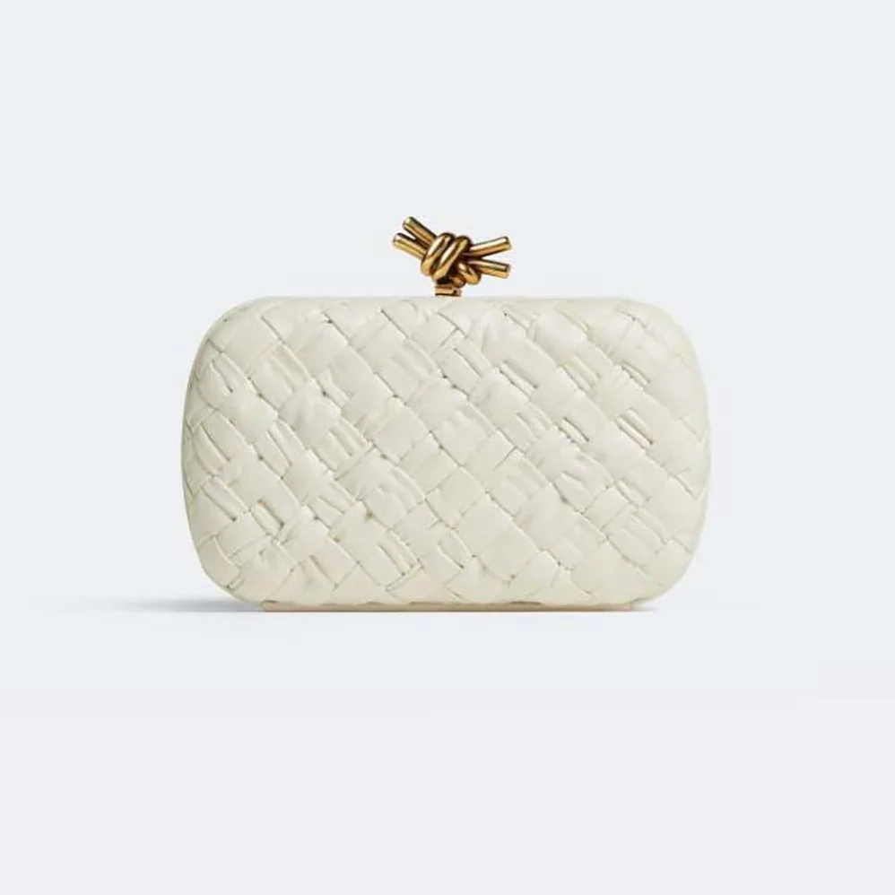Bottega Veneta Knot Foulard Intreccio Leather Minaudiere for Women in White Bottega Veneta Knot Foulard Intreccio Leather Minaudiere for Women in White