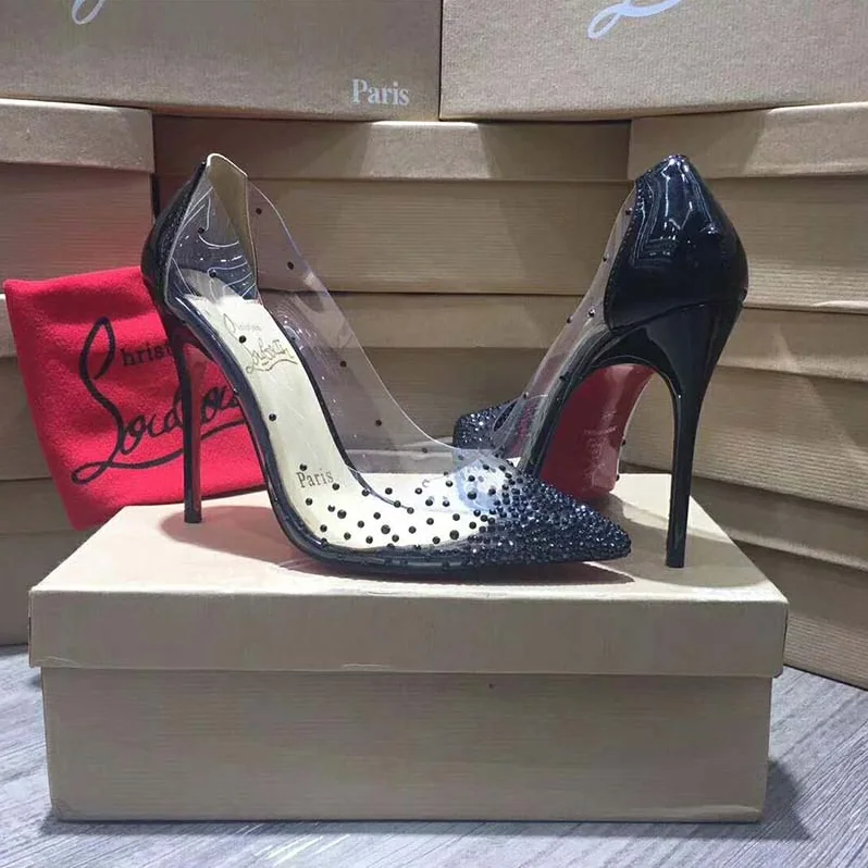 Christian Louboutin Shoes Degrastrass Pvc 100mm Heel for Women in Black Christian Louboutin Shoes Degrastrass Pvc 100mm Heel for Women in Black