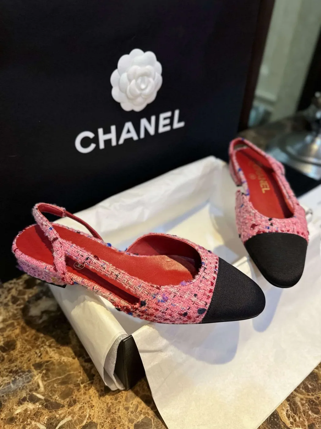 Chanel Woolen Lat Lace Up Sandals Dark Pink