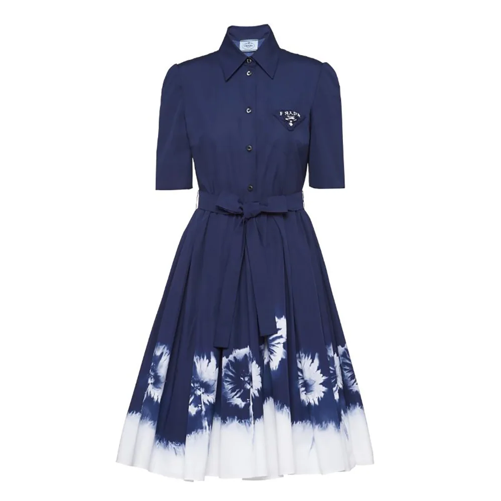 Prada Printed Poplin Dress for Women in Blue Prada Printed Poplin Dress for Women in Blue