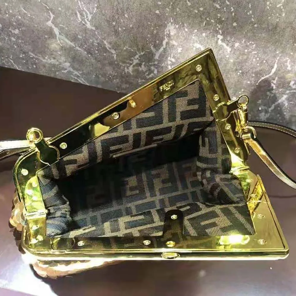 Fendi First Small Gold-colored Leather and Sequinned Bag for Women