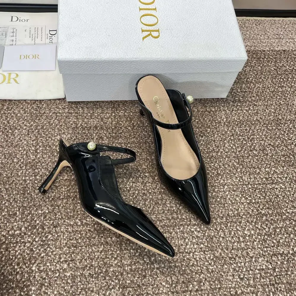 Dior Jolie Dior Heeled Mule Black Patent Calfskin for Women Dior Jolie Dior Heeled Mule Black Patent Calfskin for Women