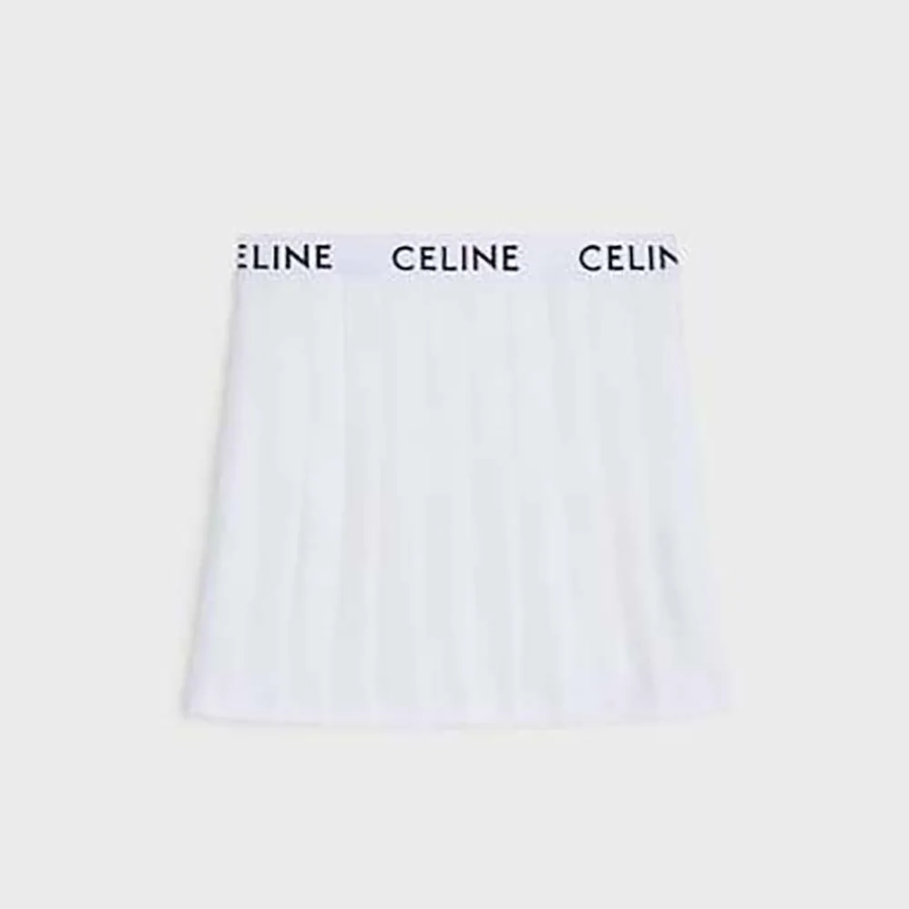 Celine Short Pleated Skirt in Cotton Piqué for Women in White