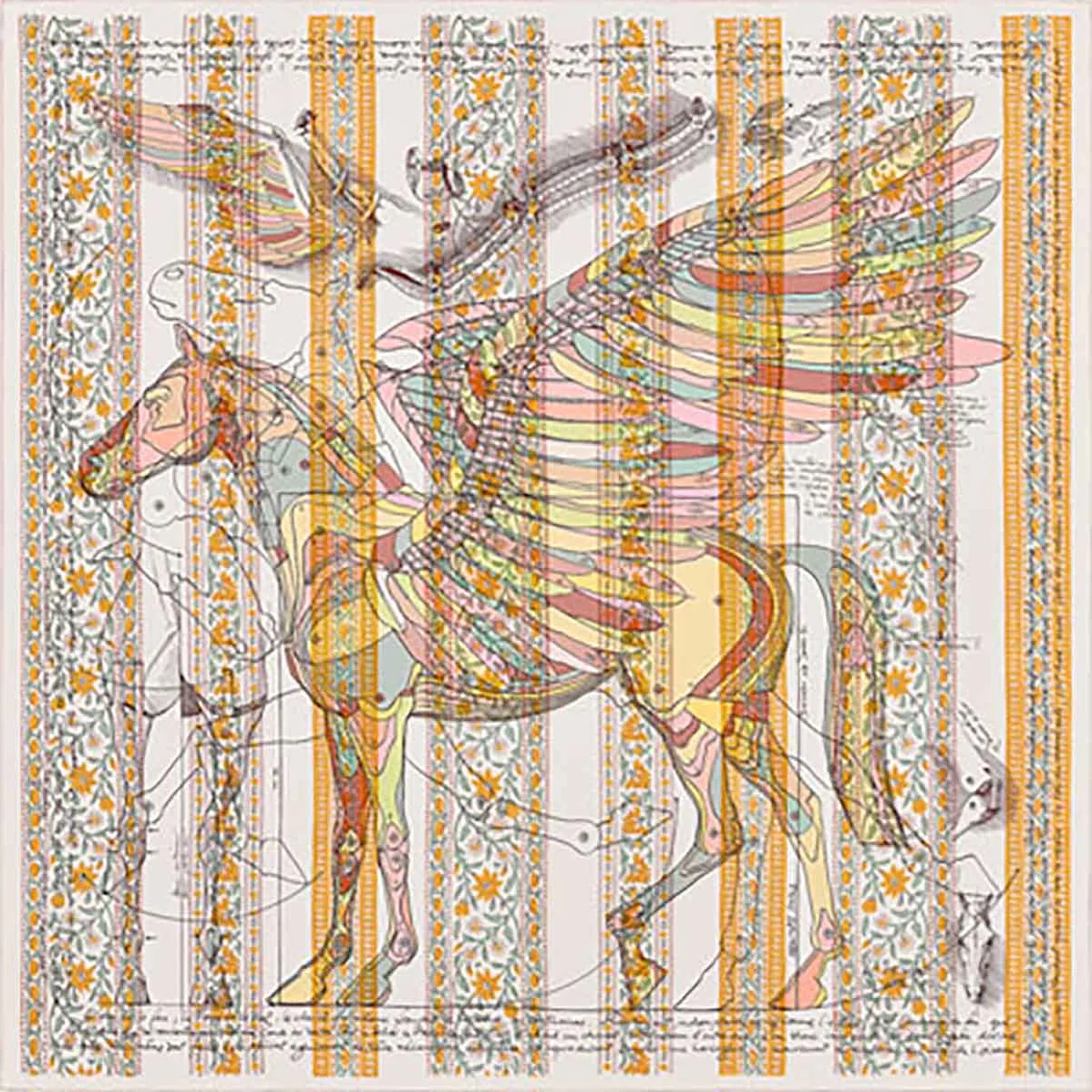 Hermes La Maison Des Carres Pegase Dhermes AU Bloc Scarf for Women in White Hermes La Maison Des Carres Pegase Dhermes AU Bloc Scarf for Women in White
