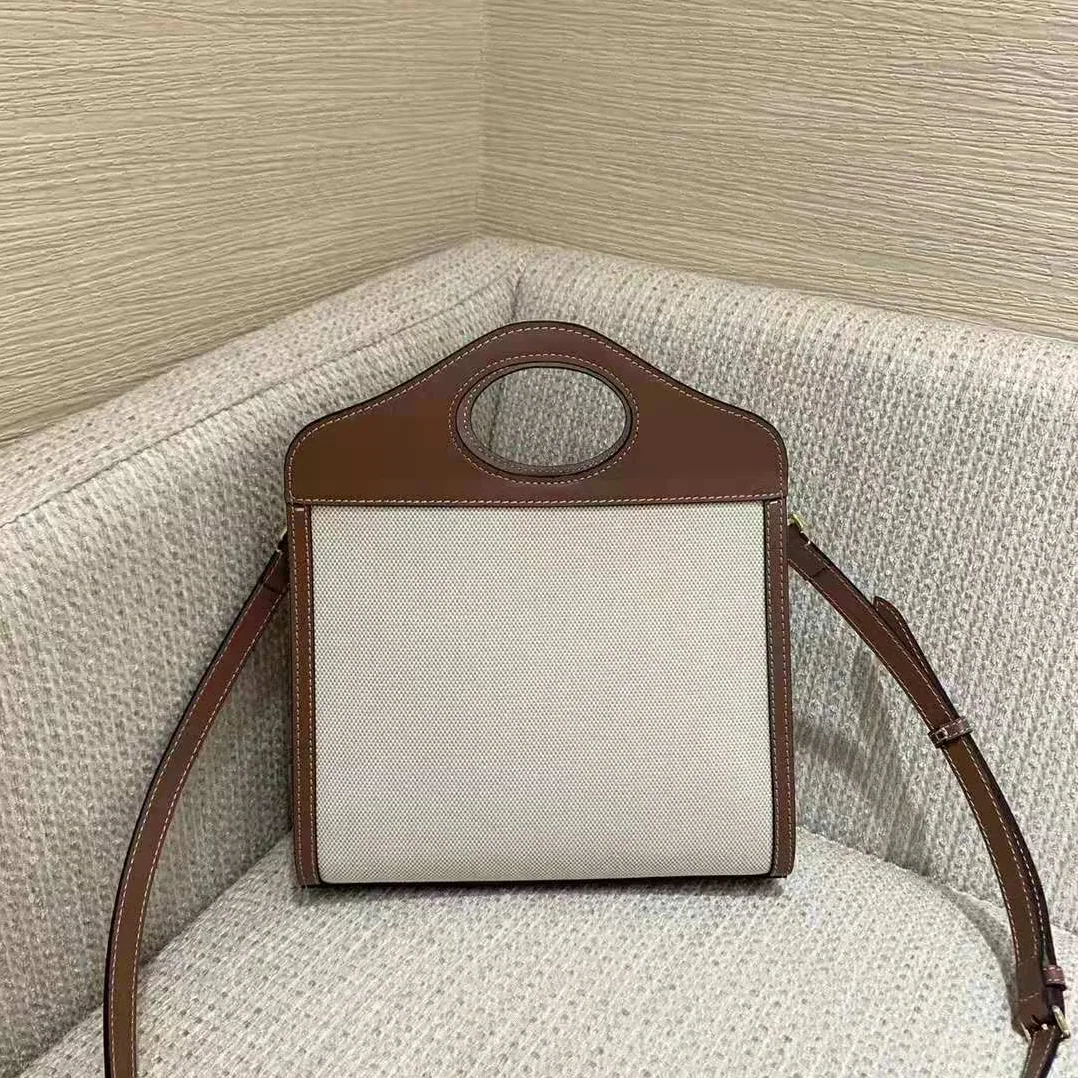 Burberry Mini Two-Tone Canvas and Leather Pocket for Women in Beige