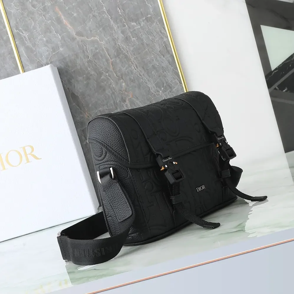 Dior Hit the Road Messenger Bag with Flap Black Dior Gravity Leather for Men