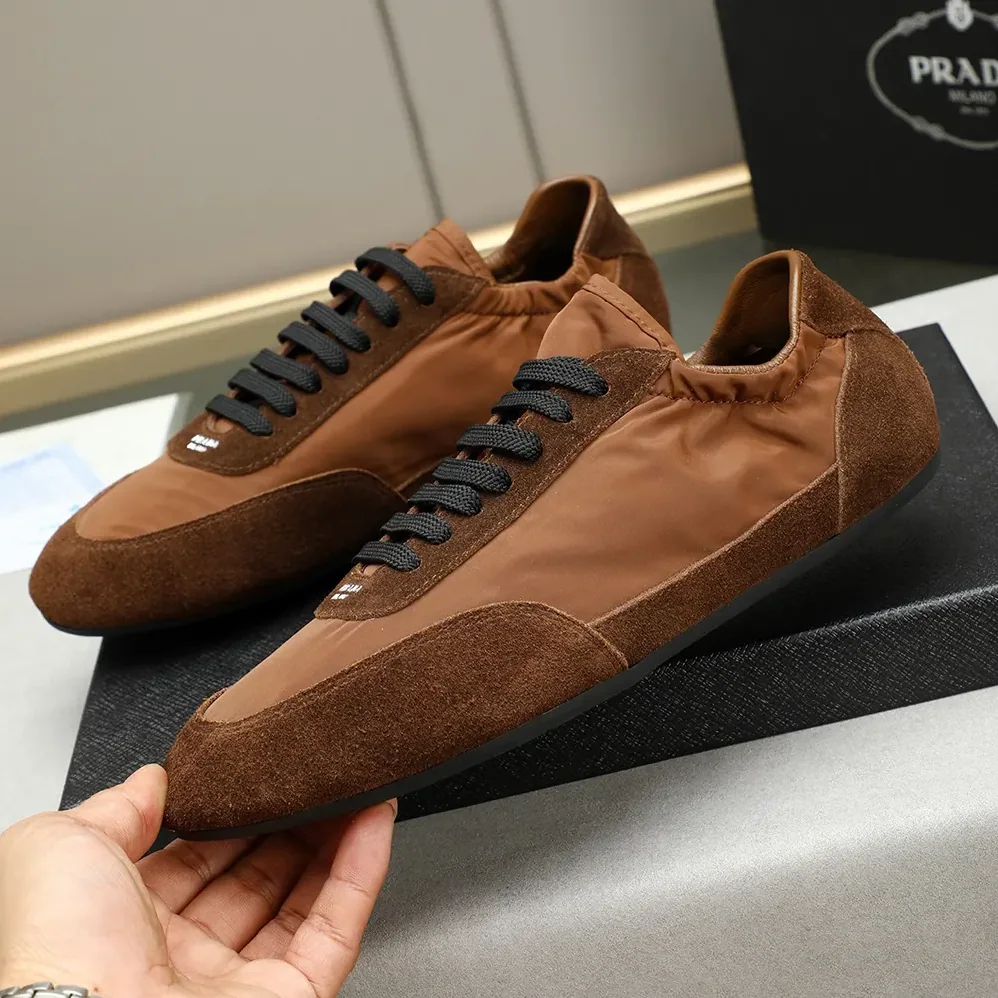 Prada Collapse Re-Nylon and Suede Elasticized Sneakers for Unisex in Brown
