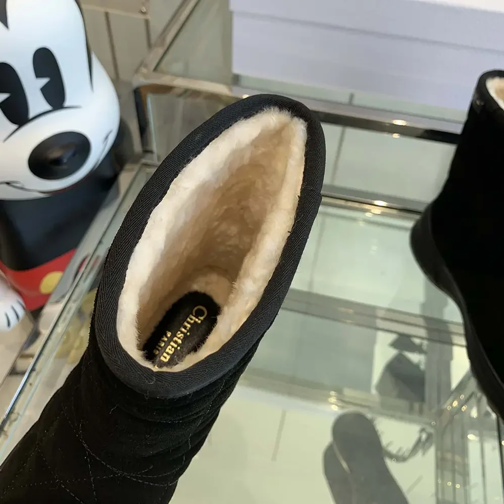 Dior Frost Ankle Boot Black Cannage Suede and Ecru Lambskin Shearling for Women Dior Frost Ankle Boot Black Cannage Suede and Ecru Lambskin Shearling for Women