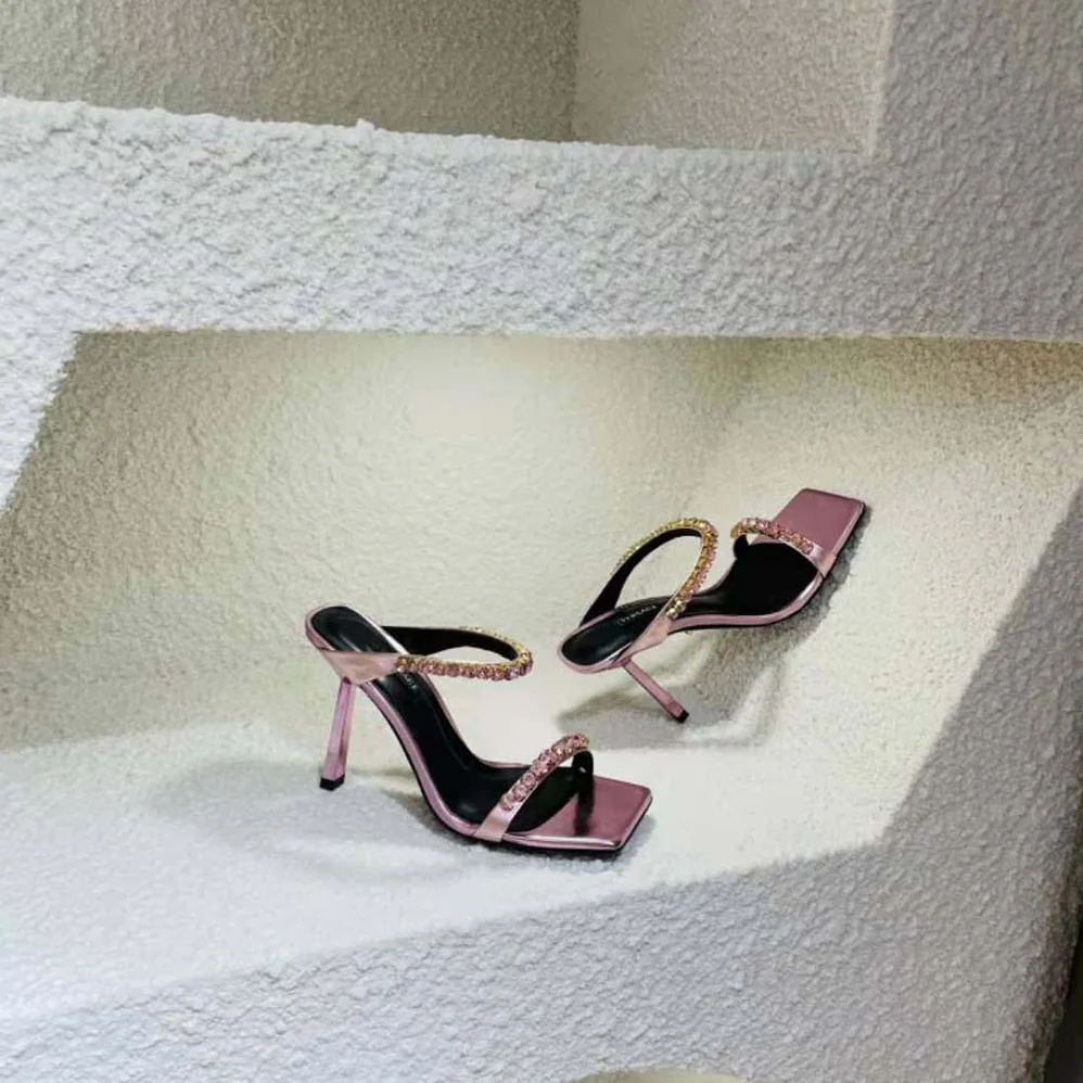 Versace Rhinestone Mules in 105mm Heel Hight for Women in Pink