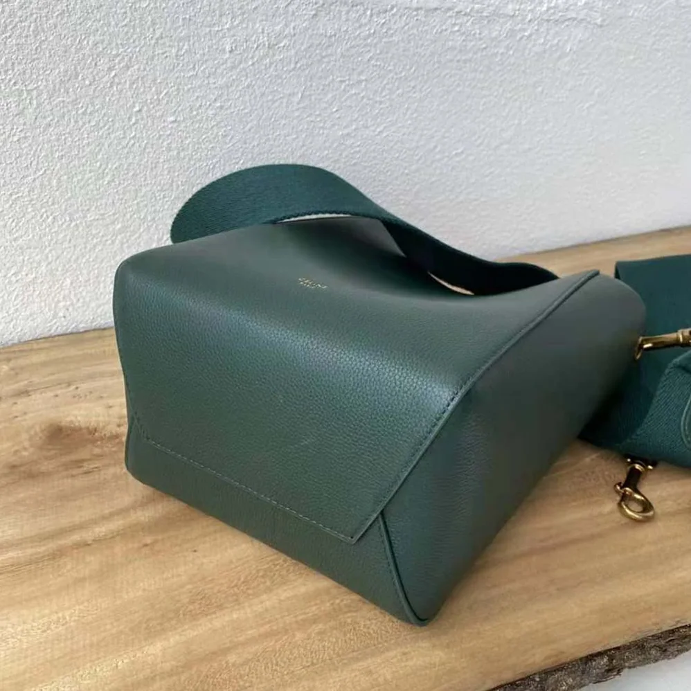 Celine Sangle Small Bucket Bag in Soft Grained Calfskin for Women in Green