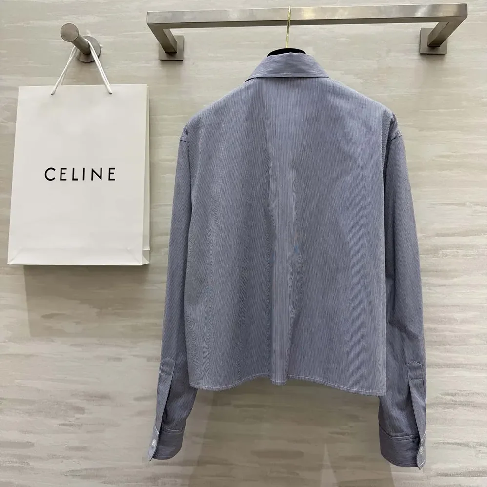Celine Cropped Shirt in Striped Cotton and Silk for Women