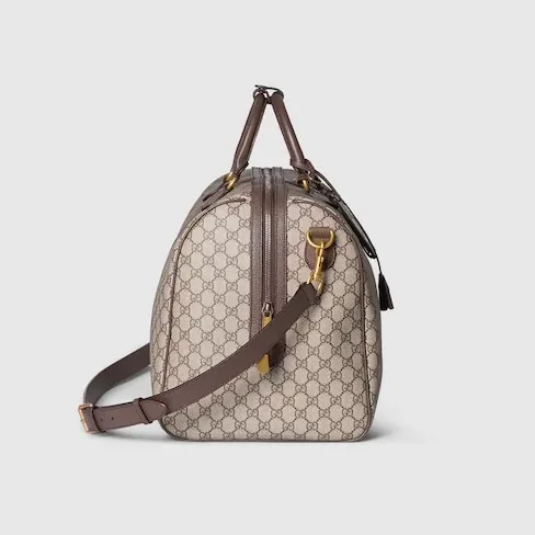 Gucci Savoy Large Duffle Travel Bag / Beige/ Dark Brown Gold Hardware