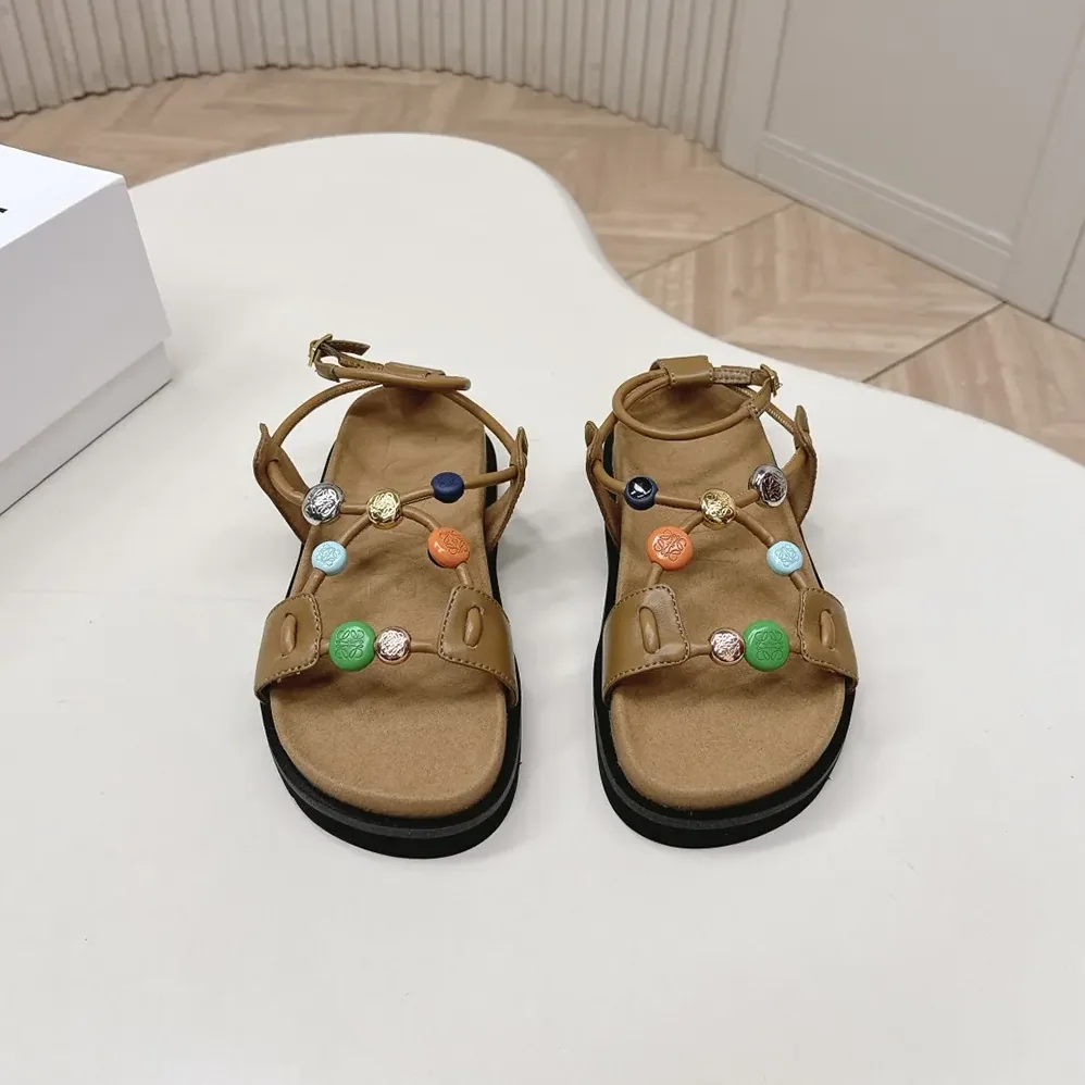Loewe Pebble Beads Fussbett Sandal in Nappa Lambskin for Women in Camel Loewe Pebble Beads Fussbett Sandal in Nappa Lambskin for Women in Camel