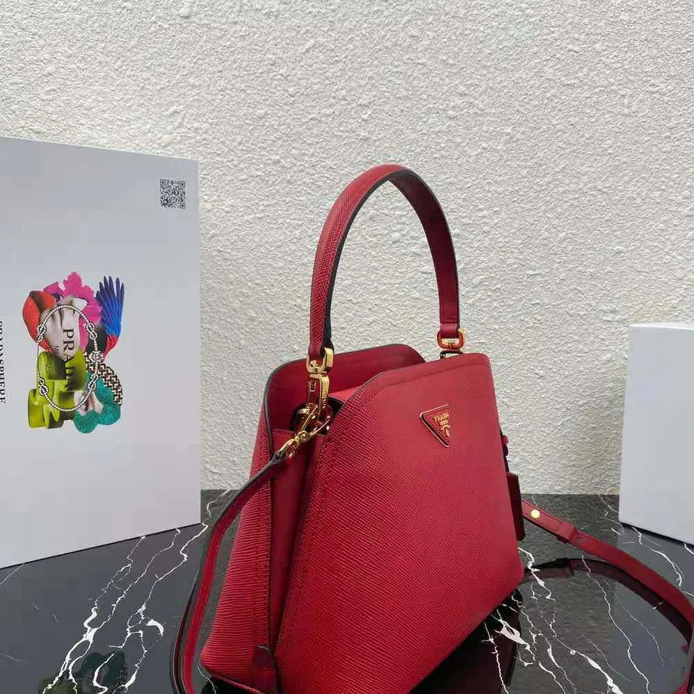 Prada Medium Saffiano Leather Prada Matinee Bag for Women in Red Prada Medium Saffiano Leather Prada Matinee Bag for Women in Red