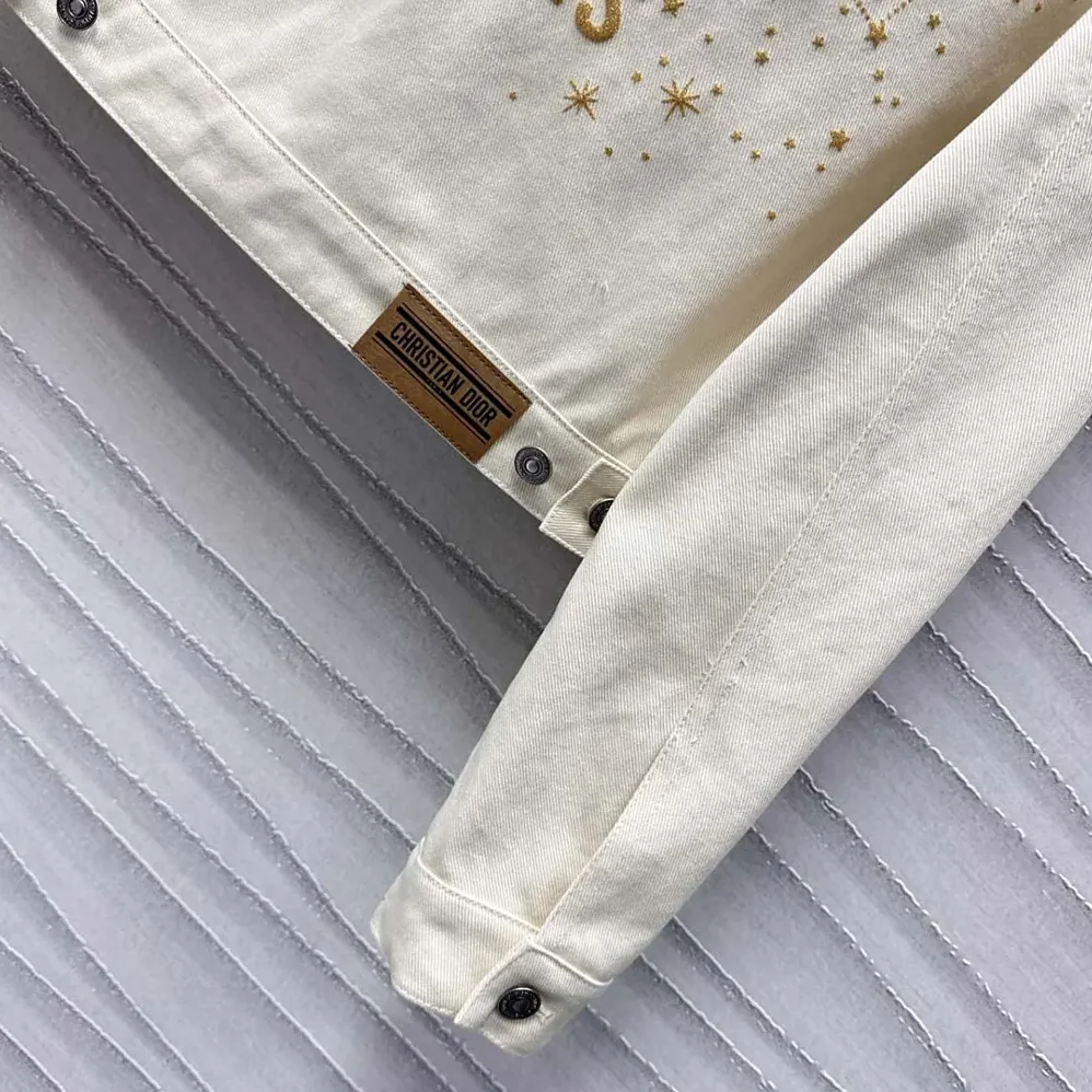 Dior Dioramour Jacket White Cotton Denim with Multicolor Cœur des Curiosités Motif for Men