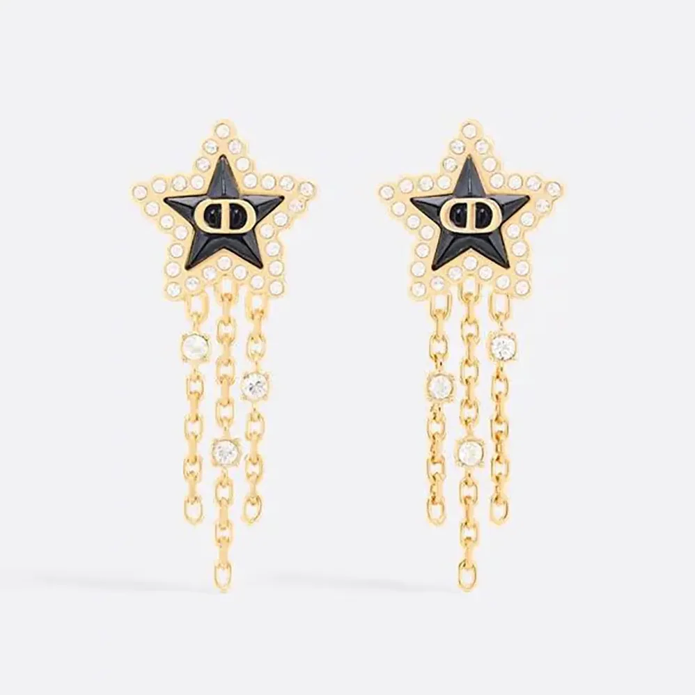 Dior Petit CD Lucky Baroque Earrings Gold-Finish Metal Silver-Tone Crystals D92B for Women Dior Petit CD Lucky Baroque Earrings Gold-Finish Metal Silver-Tone Crystals D92B for Women