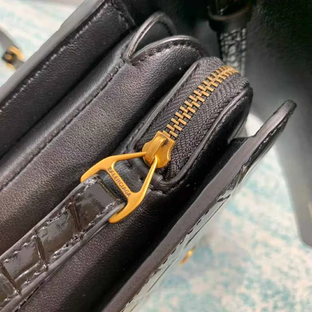 Balenciaga B. Small Bag in Black Crocodile Embossed Calfskin for Women in Black Balenciaga B. Small Bag in Black Crocodile Embossed Calfskin for Women in Black