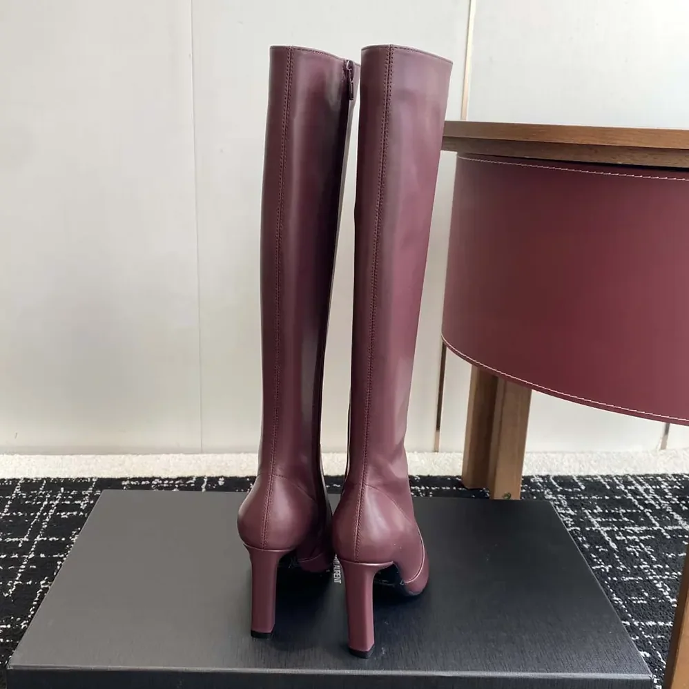 Saint Laurent YSL Francoise Boots In Smooth Leather for Women in Maroon