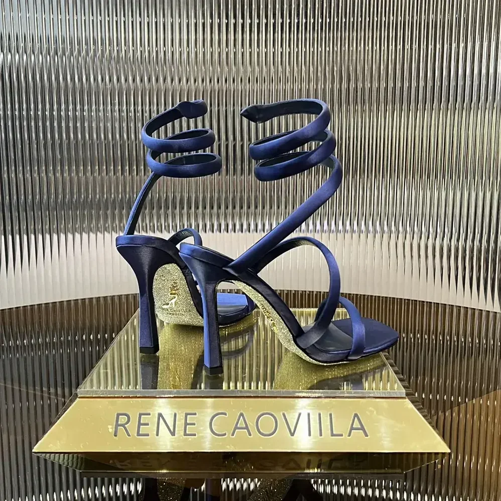 Rene Caovilla Cleopatra Midnight Blue Satin Sandal 105 for Women