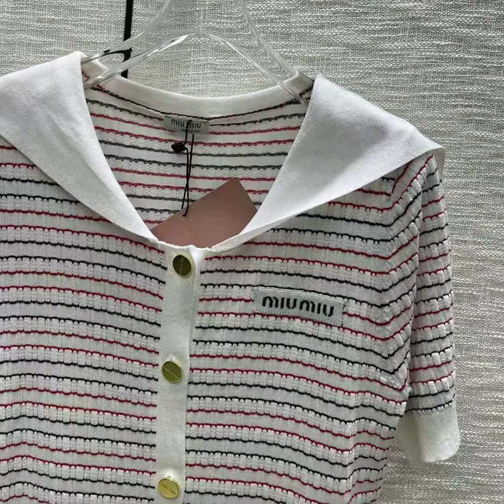 Miu Miu Cotton Sweater with Knit Logo Patch for Women