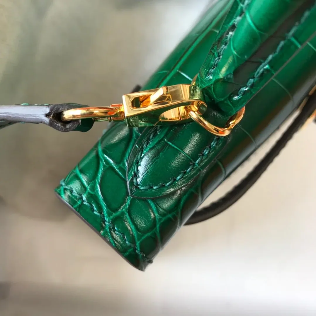 Hermes Mini Kelly 19 Green Crocodile Bag