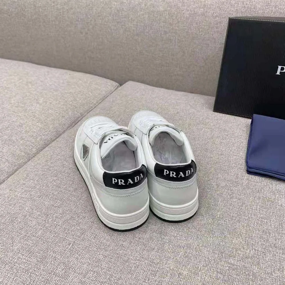 Prada Downtown Perforated Leather Sneakers for Women in White